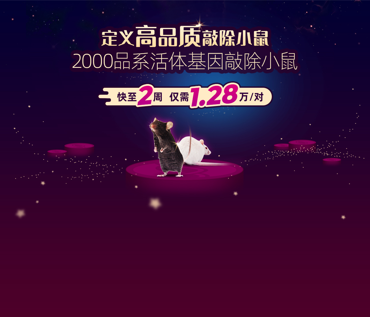 定义高品质敲除小鼠 2000品系活体基因敲除小鼠 快至2周 仅需1.28万/对